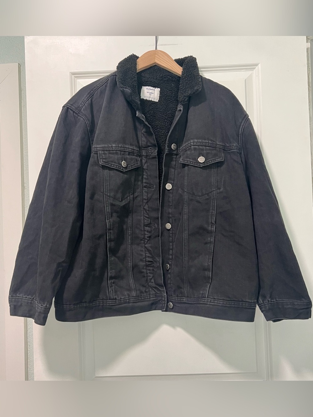 Old Navy Women’s Oversized Sherpa-Lined Boyfriend Black Jean Jacket Size XL